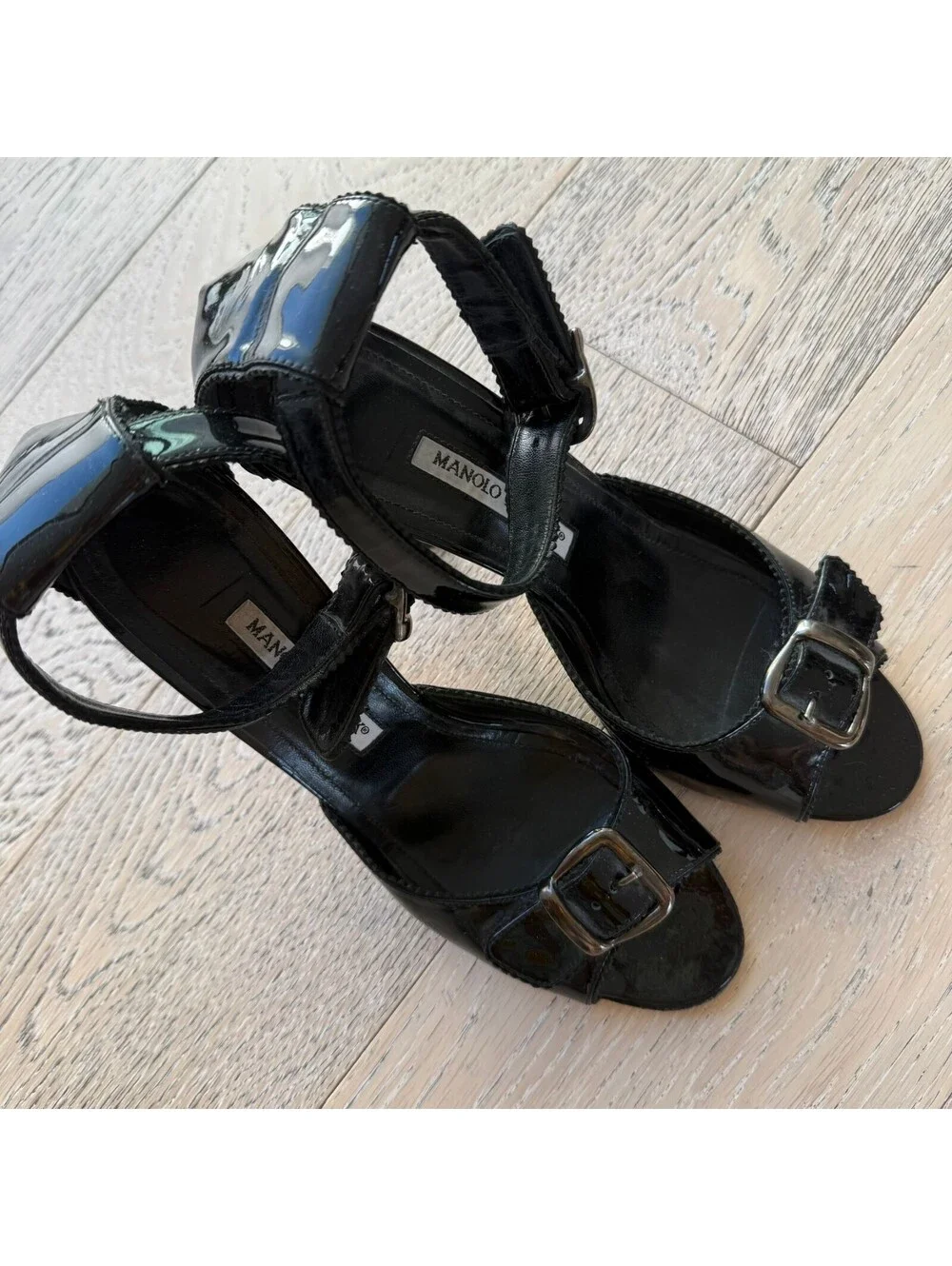 Vintage Manolo Blahnik Black Patent Leather High Heel Sandals Size 41/ 10 US